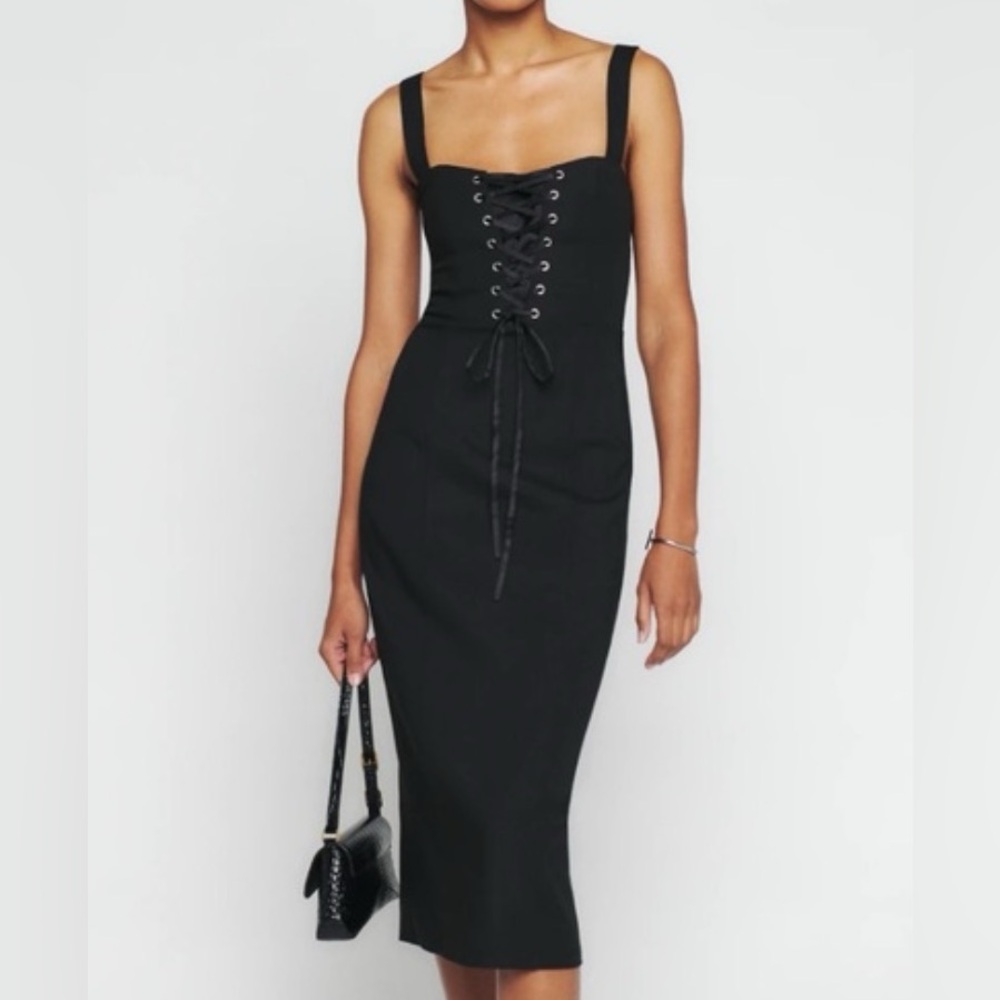 Reformation Black Lace-Up Midi Dress